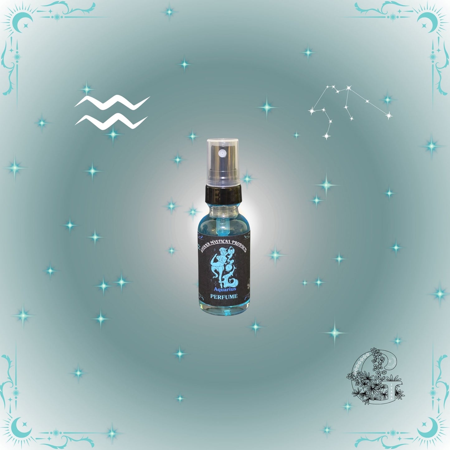 Aquarius Zodiac Perfume – innovative and refreshing fragrance with aqua-blue tones symbolizing originality.