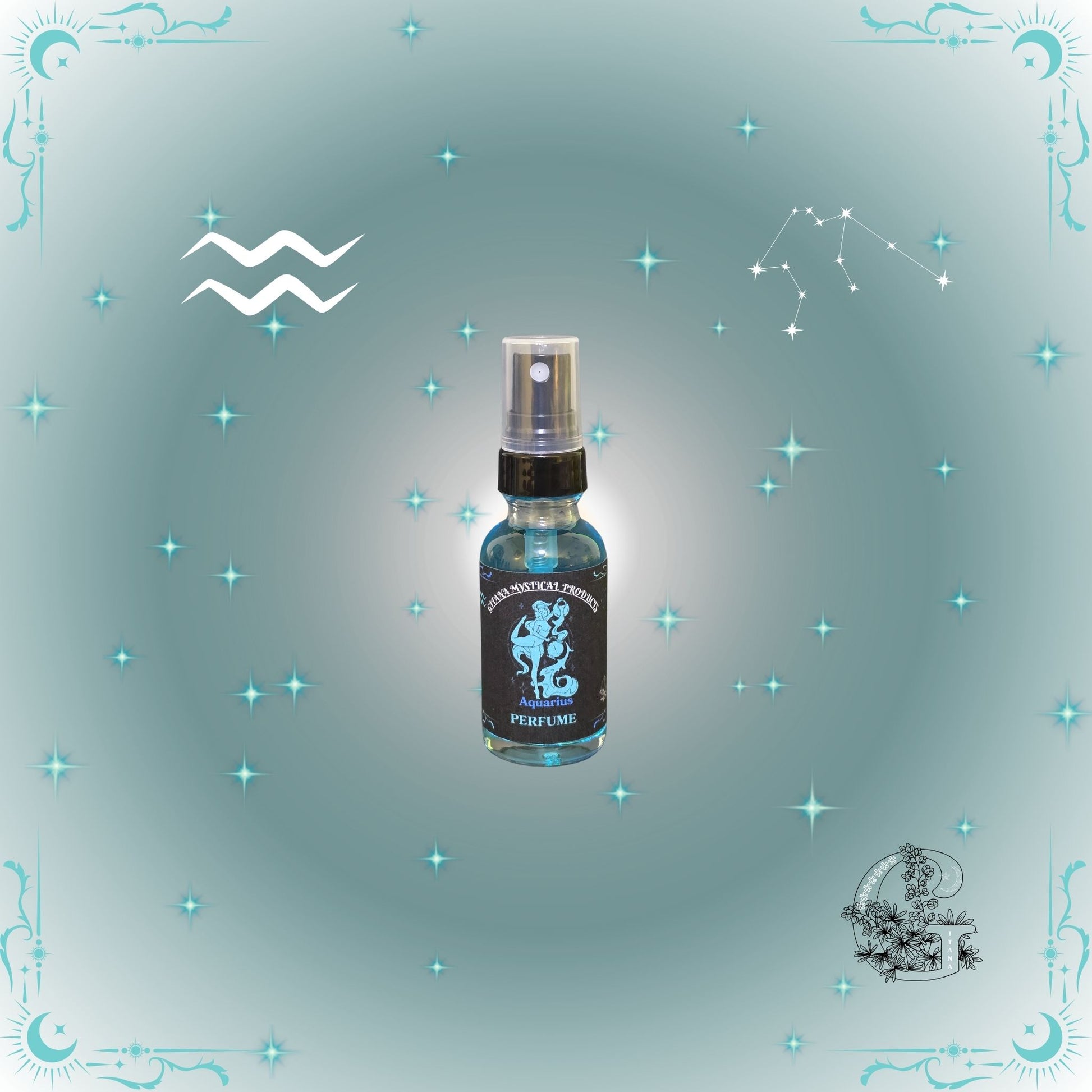 Aquarius Zodiac Perfume – innovative and refreshing fragrance with aqua-blue tones symbolizing originality.
