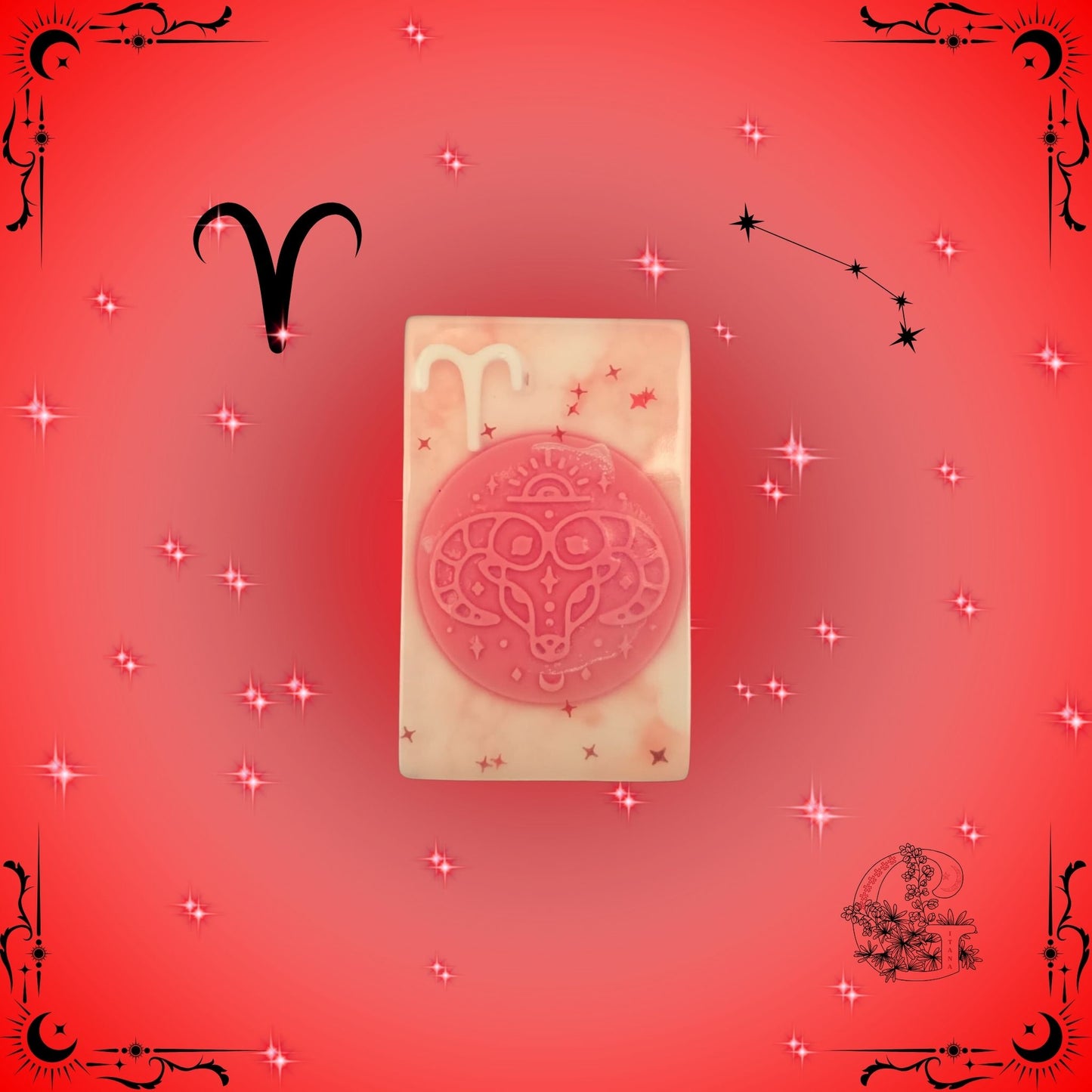 Aries Zodiac Soap – bold, refreshing handcrafted soap with bright red tones symbolizing vitality and confidence.