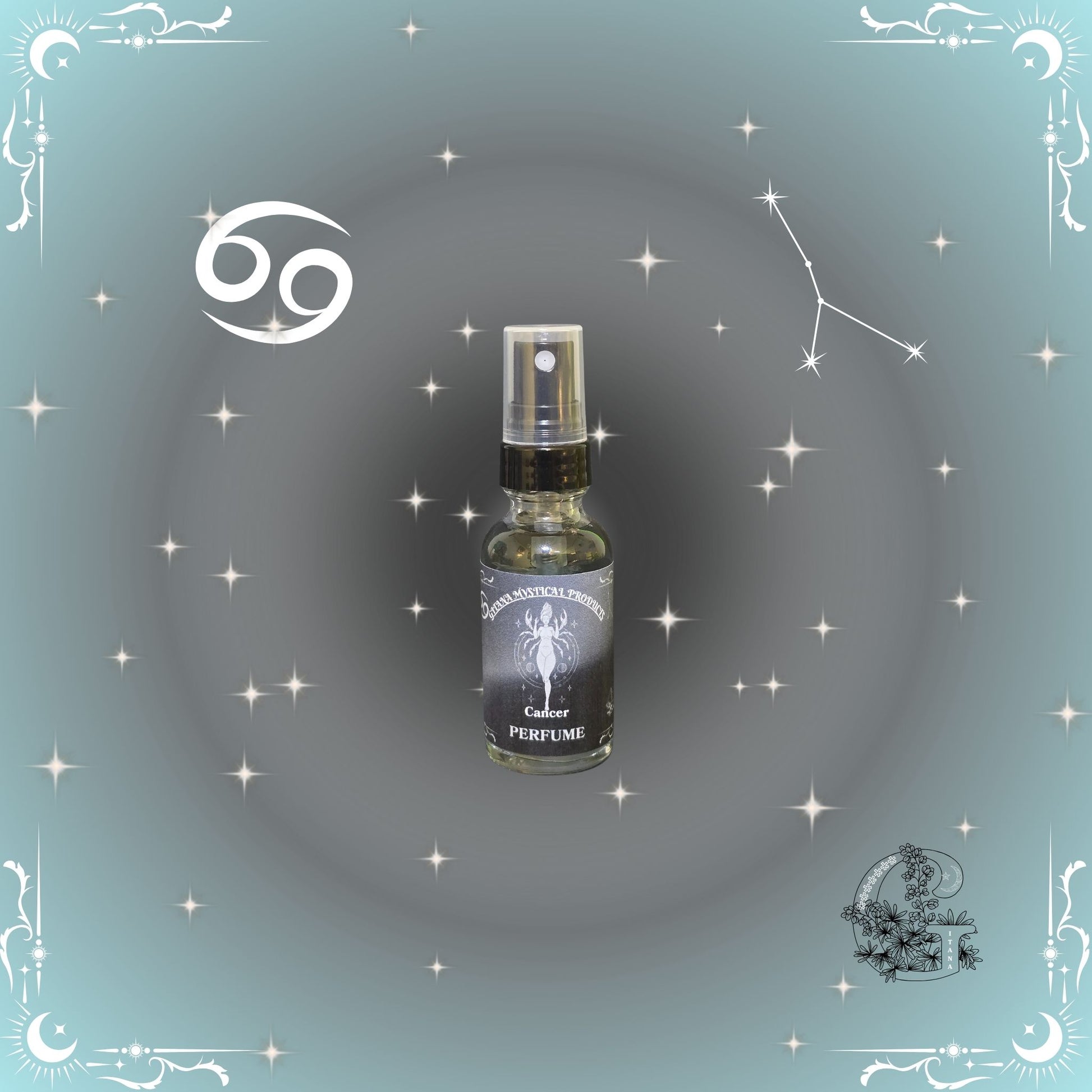 Cancer Zodiac Perfume – soft, comforting fragrance with delicate silver-gray tones for emotional peace.