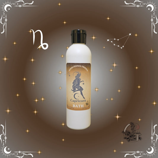 Capricorn Zodiac Aromatic Bath Soak – grounding and structured handcrafted soak with brown and gold tones.