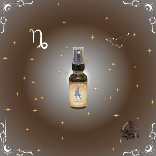 Capricorn Zodiac Perfume – grounding and structured fragrance with warm brown and golden undertones.