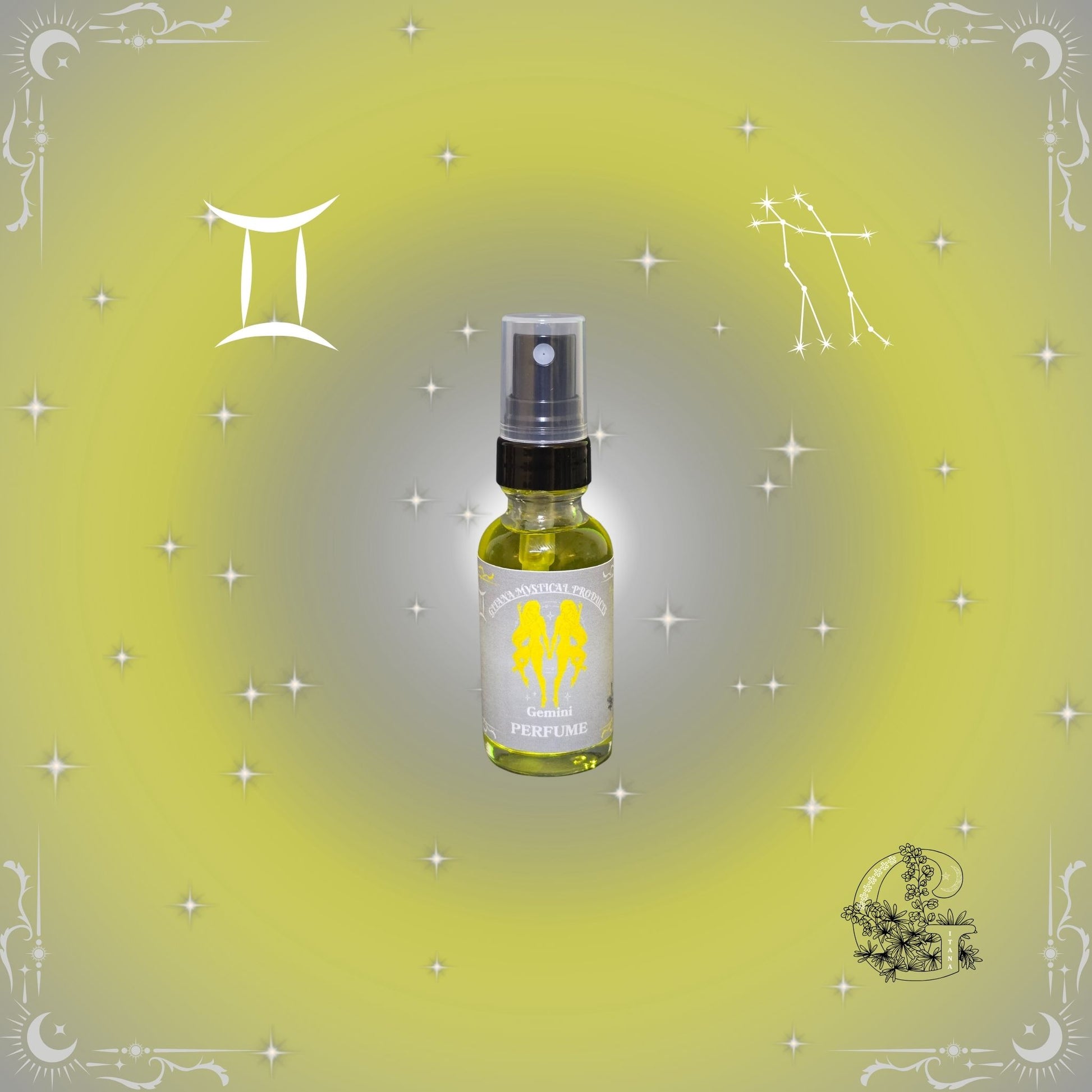 Gemini Zodiac Perfume – light, airy fragrance with bright dual notes representing adaptability and curiosity.