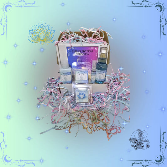 Harmony Awaits Mini Gift Set – calming handcrafted collection featuring mini bath, soap, lotion, and perfume promoting peace, serenity, and emotional balance.