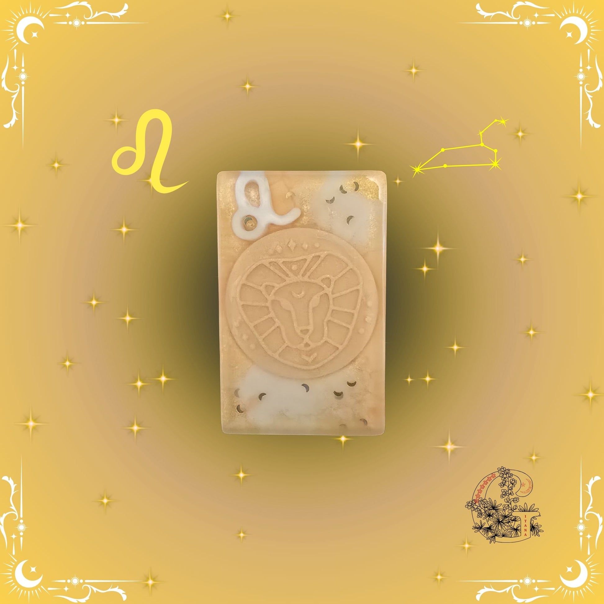 Leo Zodiac Soap – radiant, confident handcrafted soap in golden hues symbolizing warmth and light.