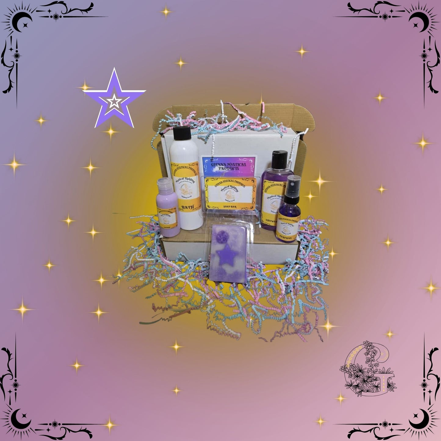 Mystical Uplifting Full Gift Set – bright handcrafted collection featuring bath, soap, lotion, shower gel, and perfume that inspires clarity, joy, and positivity.