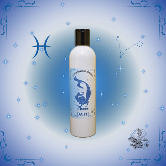 Pisces Zodiac Aromatic Bath Soak – dreamy and tranquil handcrafted soak in soft ocean blue tones.