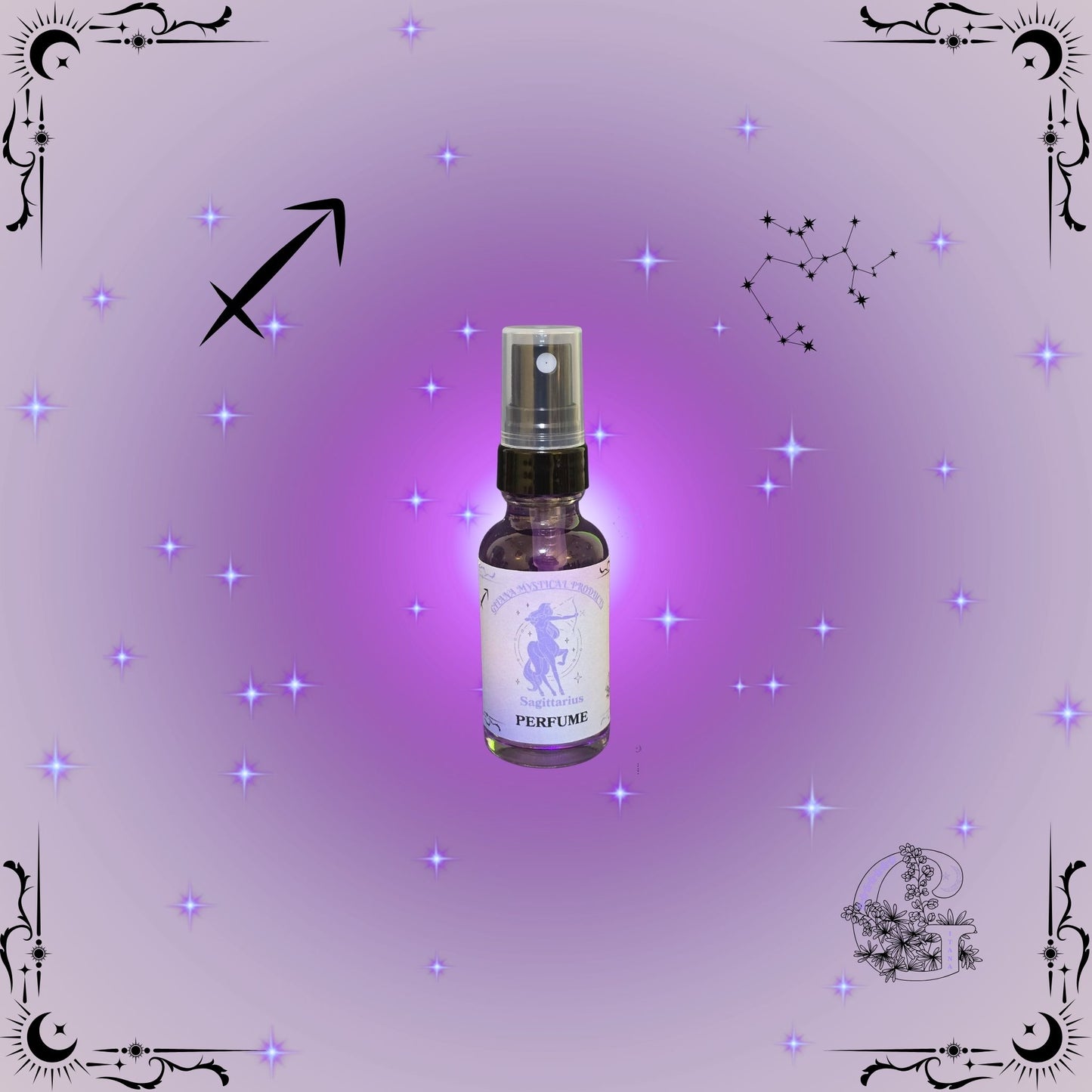 Sagittarius Zodiac Perfume – adventurous and uplifting fragrance with bright purple tones and a free-spirited vibe.