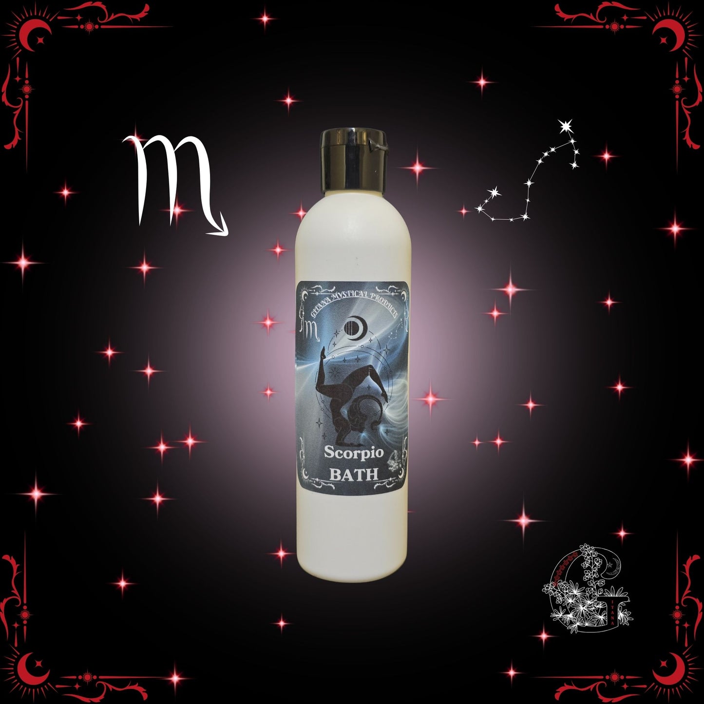 Scorpio Zodiac Aromatic Bath Soak – deep and mysterious handcrafted soak with black and crimson aura.
