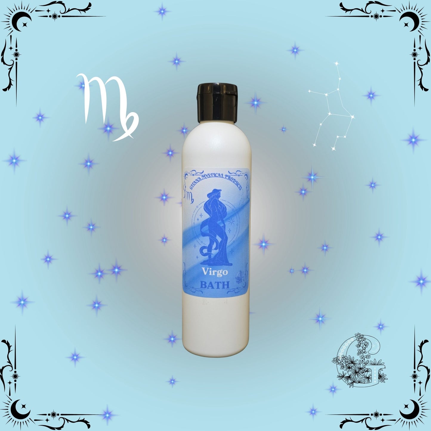 Virgo Zodiac Aromatic Bath Soak – refined and balanced handcrafted soak in soft blue hues with gentle shimmer.