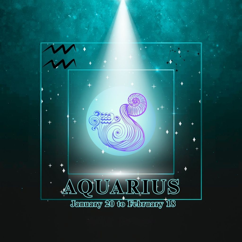 Aquarius zodiac sign and constellation design – visionary and refreshing cover for the Aquarius Collection by Gitana Mystical Products.