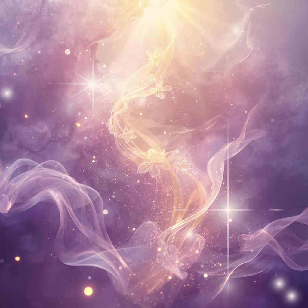 Mystical Uplifting Collection cover by Gitana Mystical Products – ethereal cosmic artwork in soft purple and golden light.