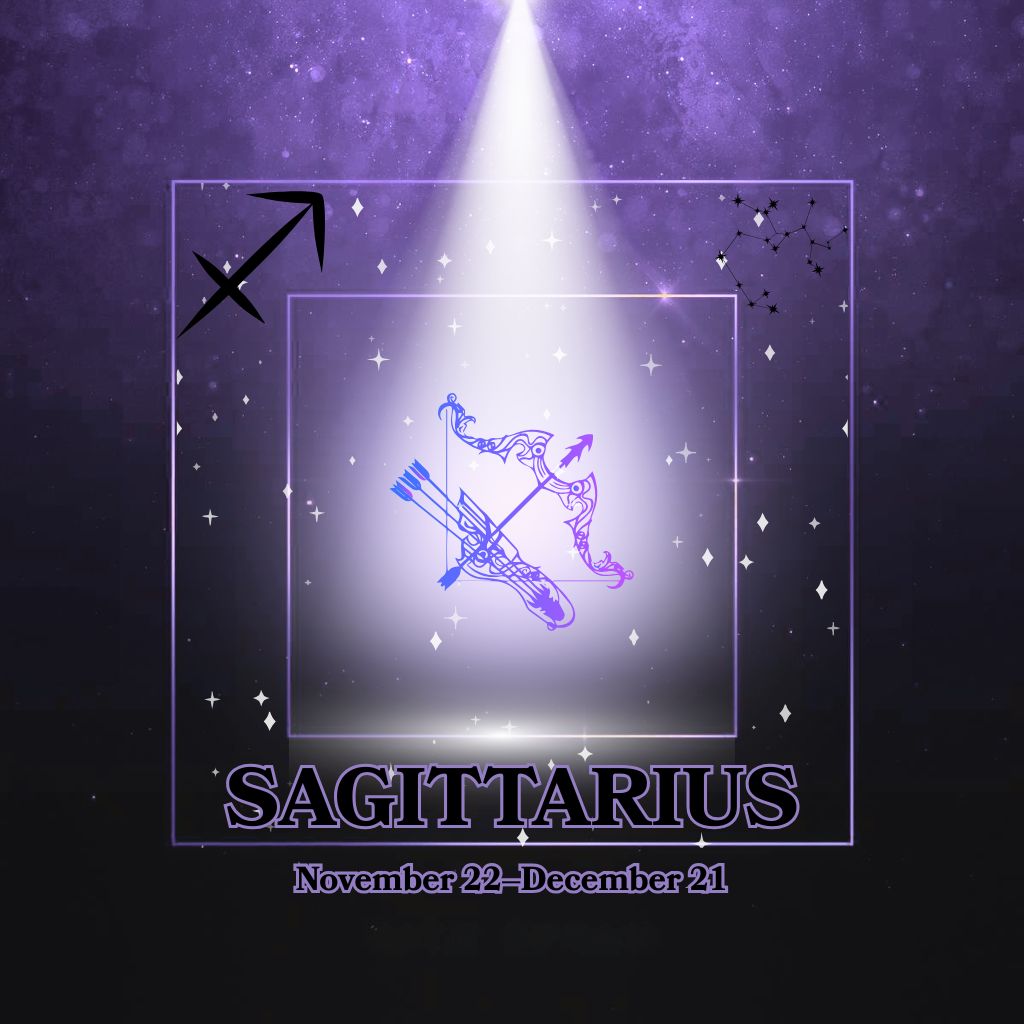 Sagittarius zodiac sign and constellation design – adventurous and uplifting cover for the Sagittarius Collection by Gitana Mystical Products.