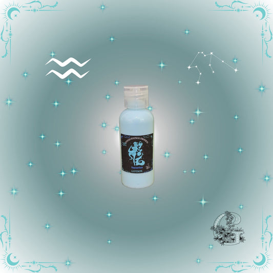 Aquarius Zodiac Lotion – refreshing, innovative lotion in aqua-blue tones symbolizing inspiration and flow.
