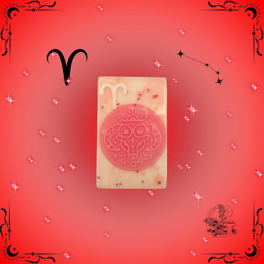 Aries Zodiac Soap – bold, refreshing handcrafted soap with bright red tones symbolizing vitality and confidence.