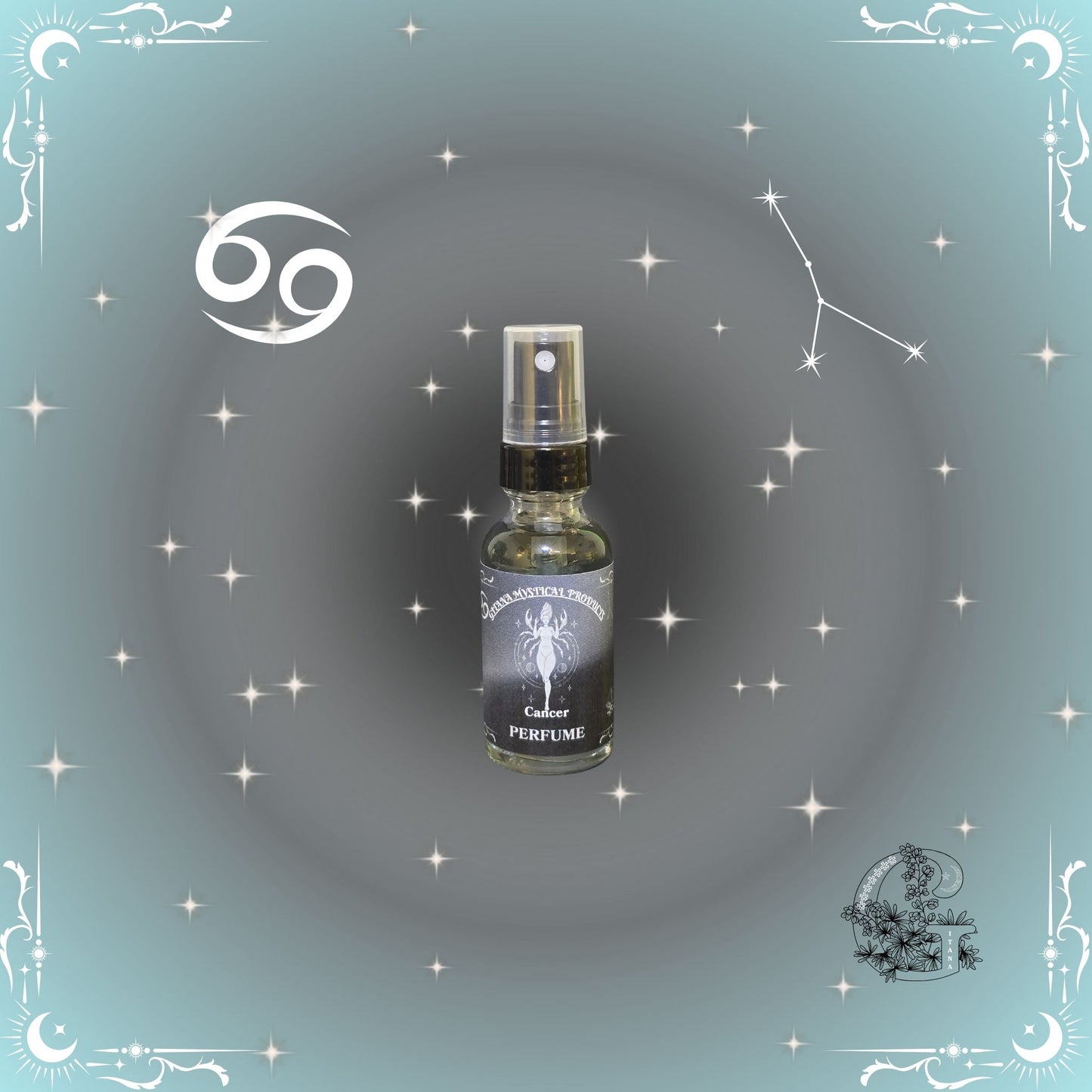 Cancer Zodiac Perfume – soft, comforting fragrance with delicate silver-gray tones for emotional peace.
