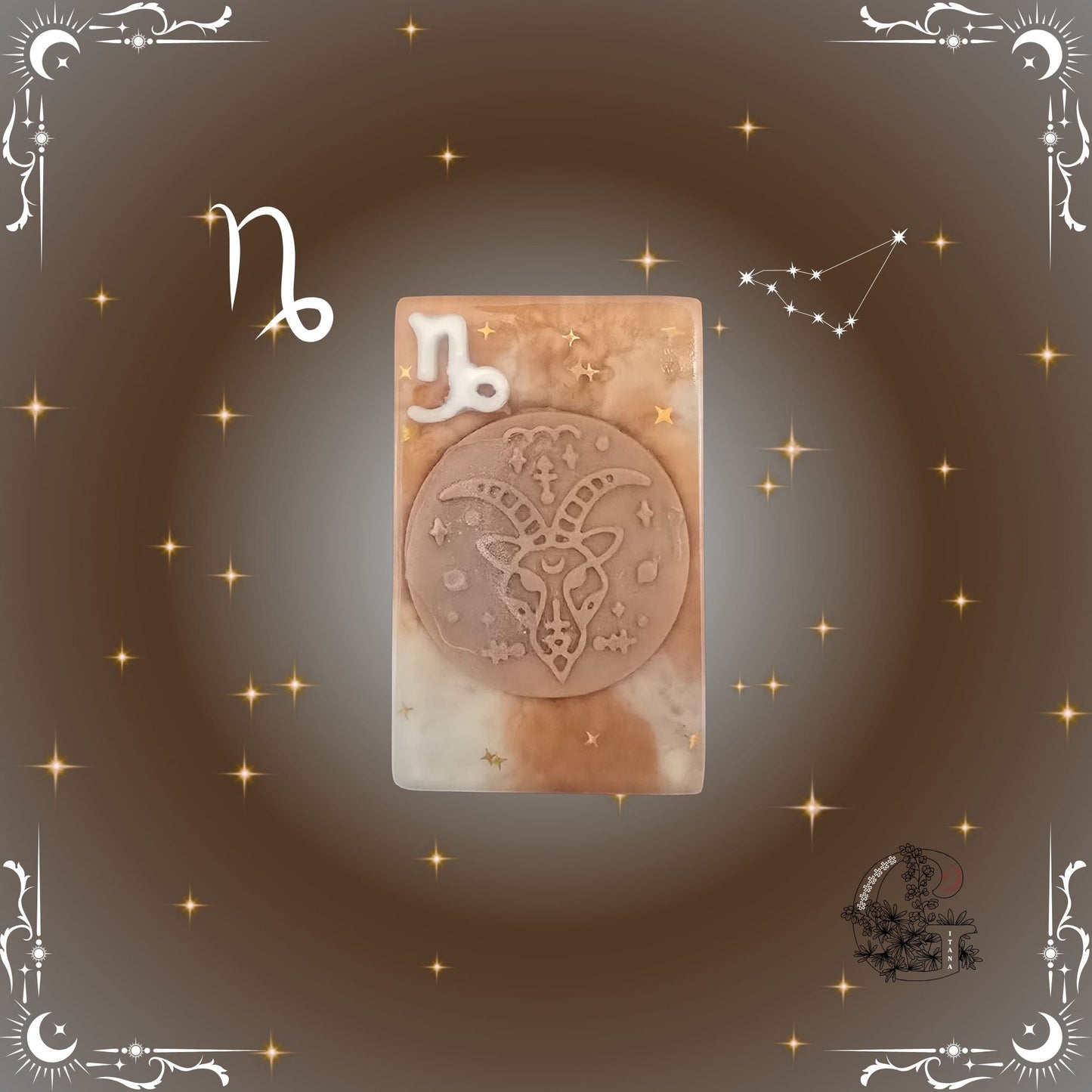 Capricorn Zodiac Soap – grounding, structured handcrafted soap in brown and gold tones for focus and strength.