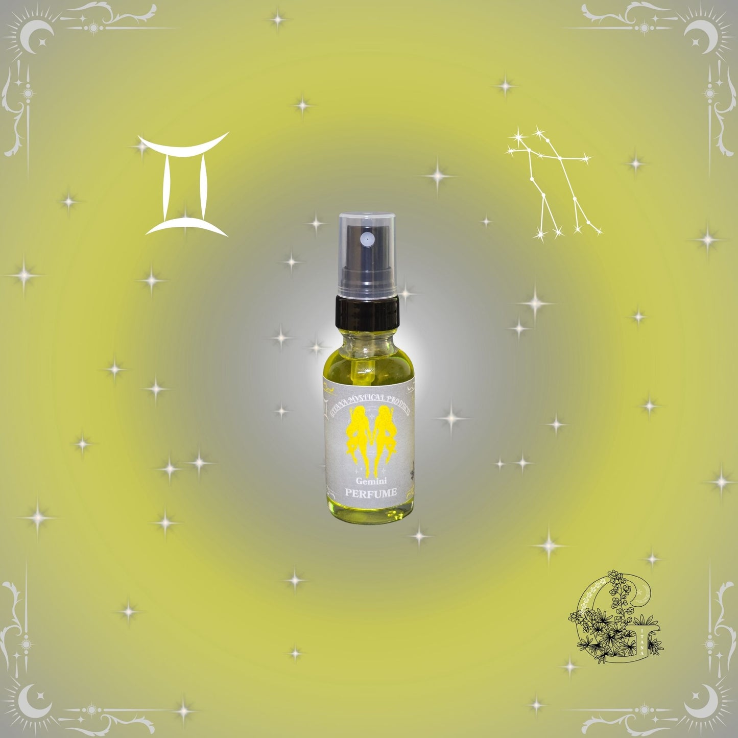 Gemini Zodiac Perfume – light, airy fragrance with bright dual notes representing adaptability and curiosity.