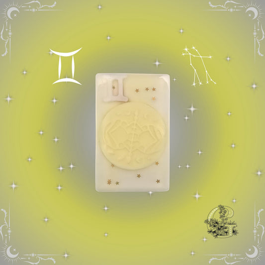 Gemini Zodiac Soap – uplifting handcrafted soap with yellow tones reflecting adaptability and dual energy.