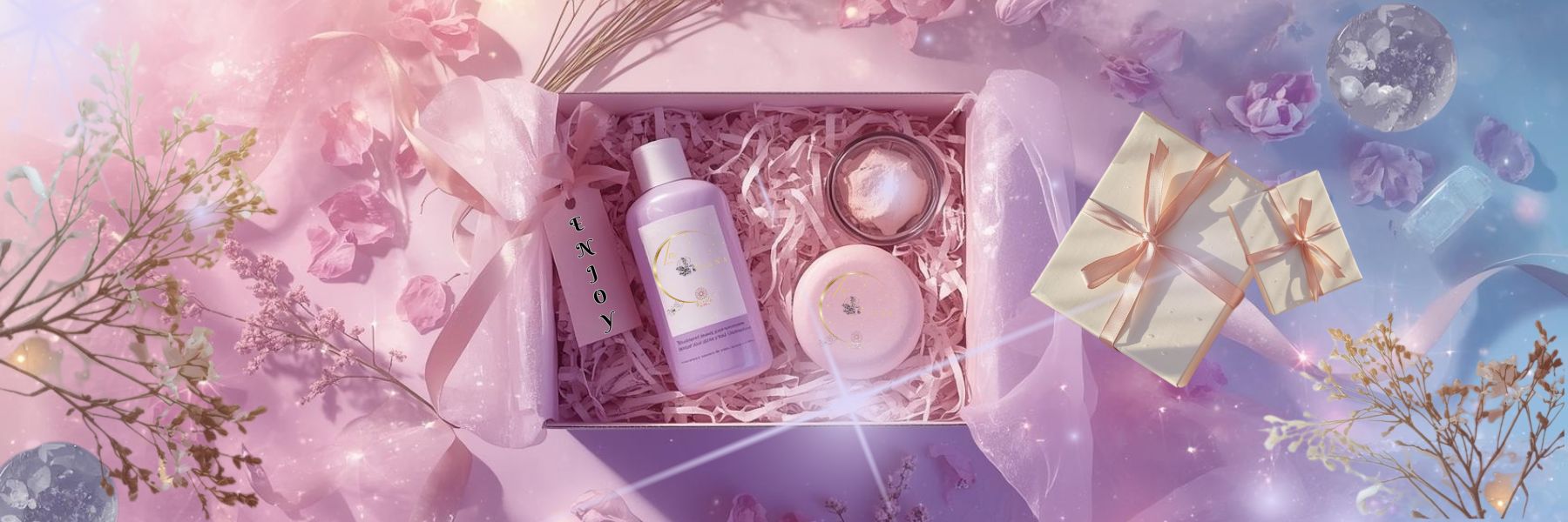 Gift Sets Collection banner by Gitana Mystical Products – mystical open box with handmade bath and body products displayed together.