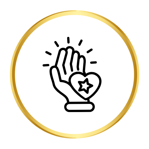 Open hand holding a heart with sparkles — crafted with care