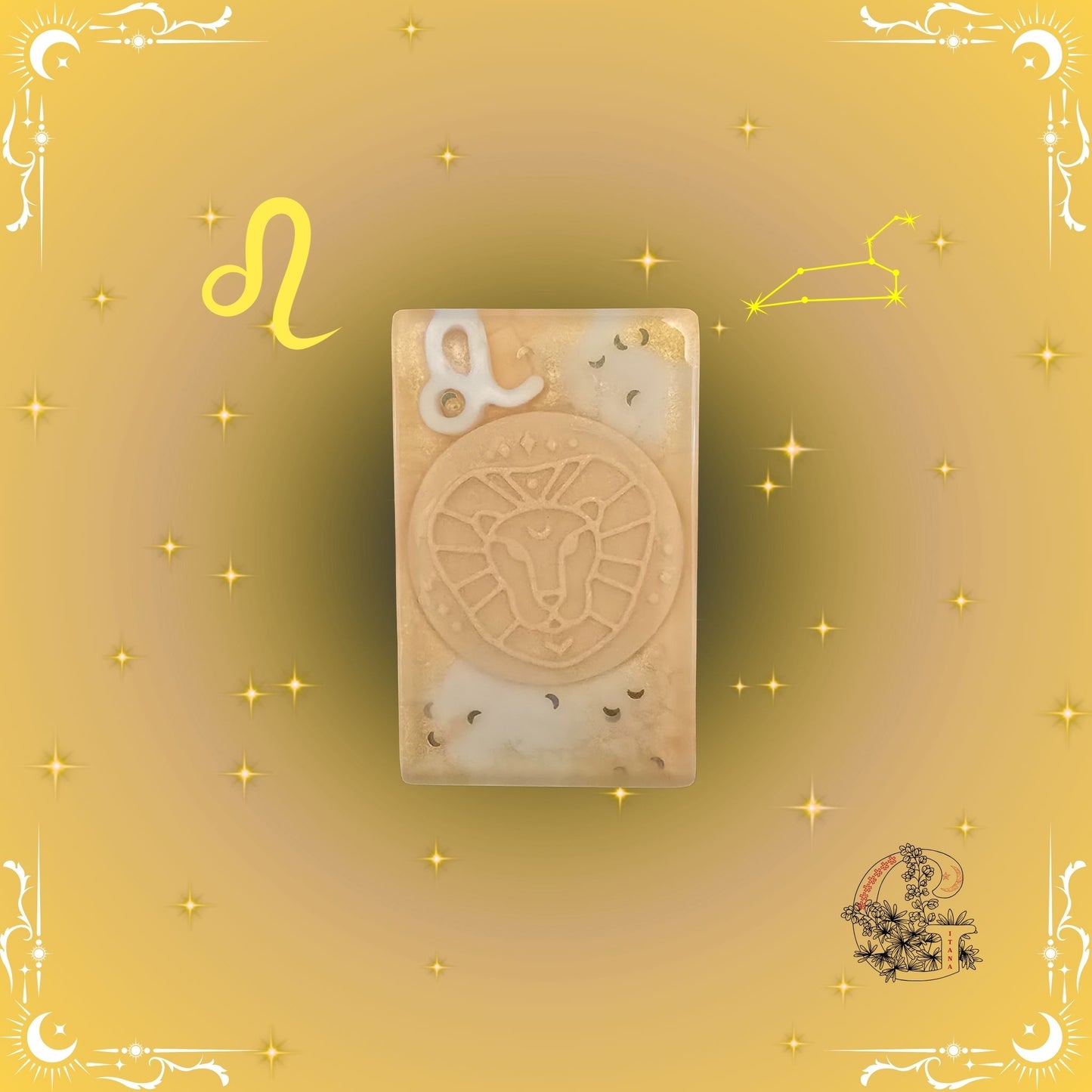Leo Zodiac Soap – radiant, confident handcrafted soap in golden hues symbolizing warmth and light.