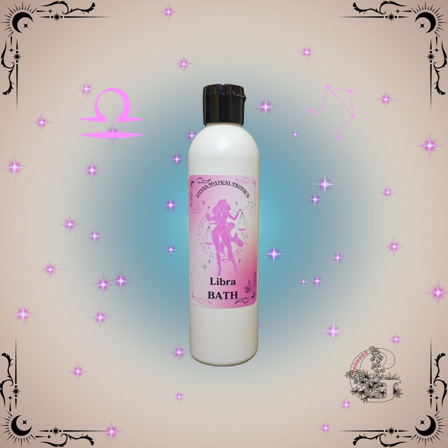 Libra Zodiac Aromatic Bath Soak – harmonious and elegant handcrafted soak in pink and beige balanced tones.