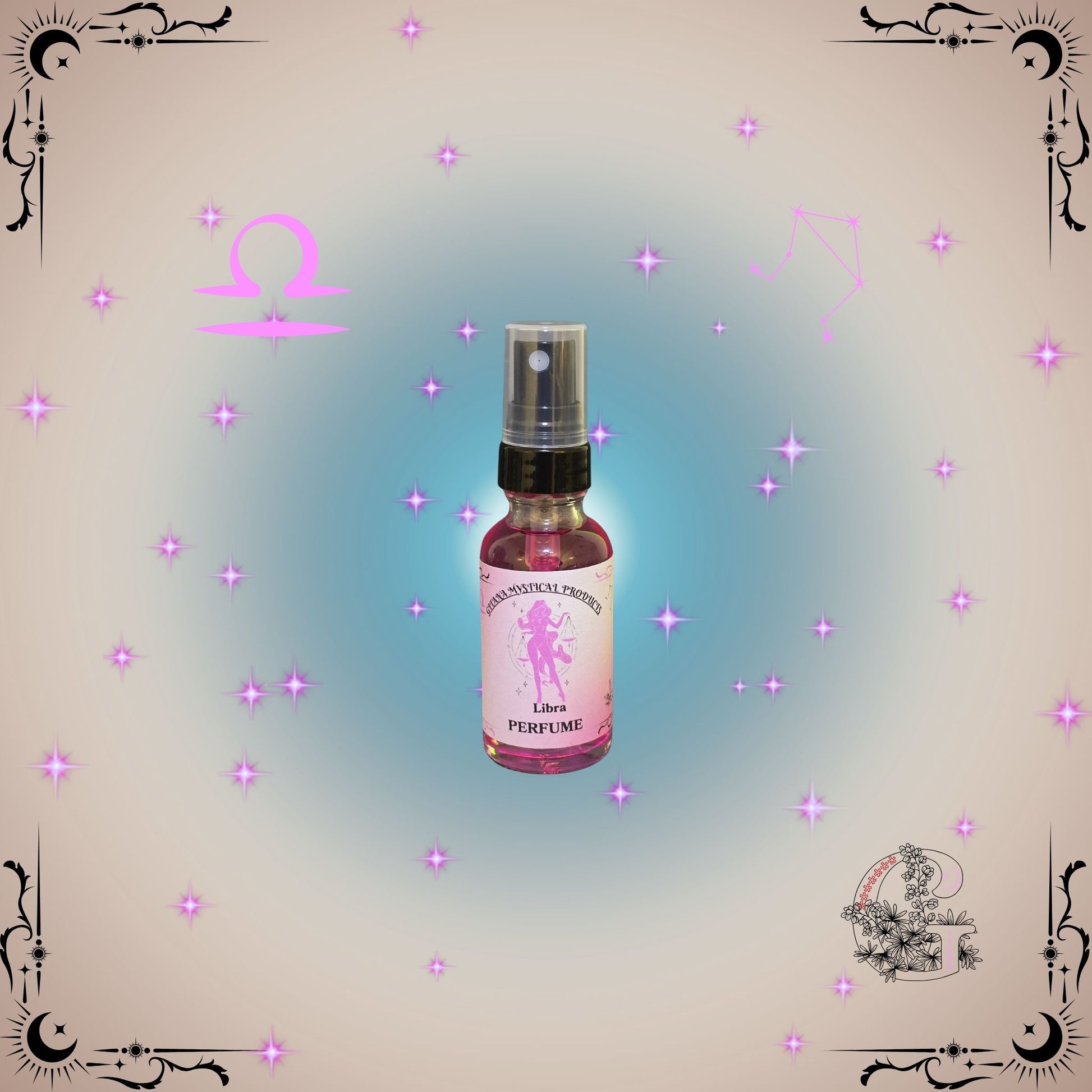Libra Zodiac Perfume – harmonious and elegant fragrance with floral and soft pink-beige accents.