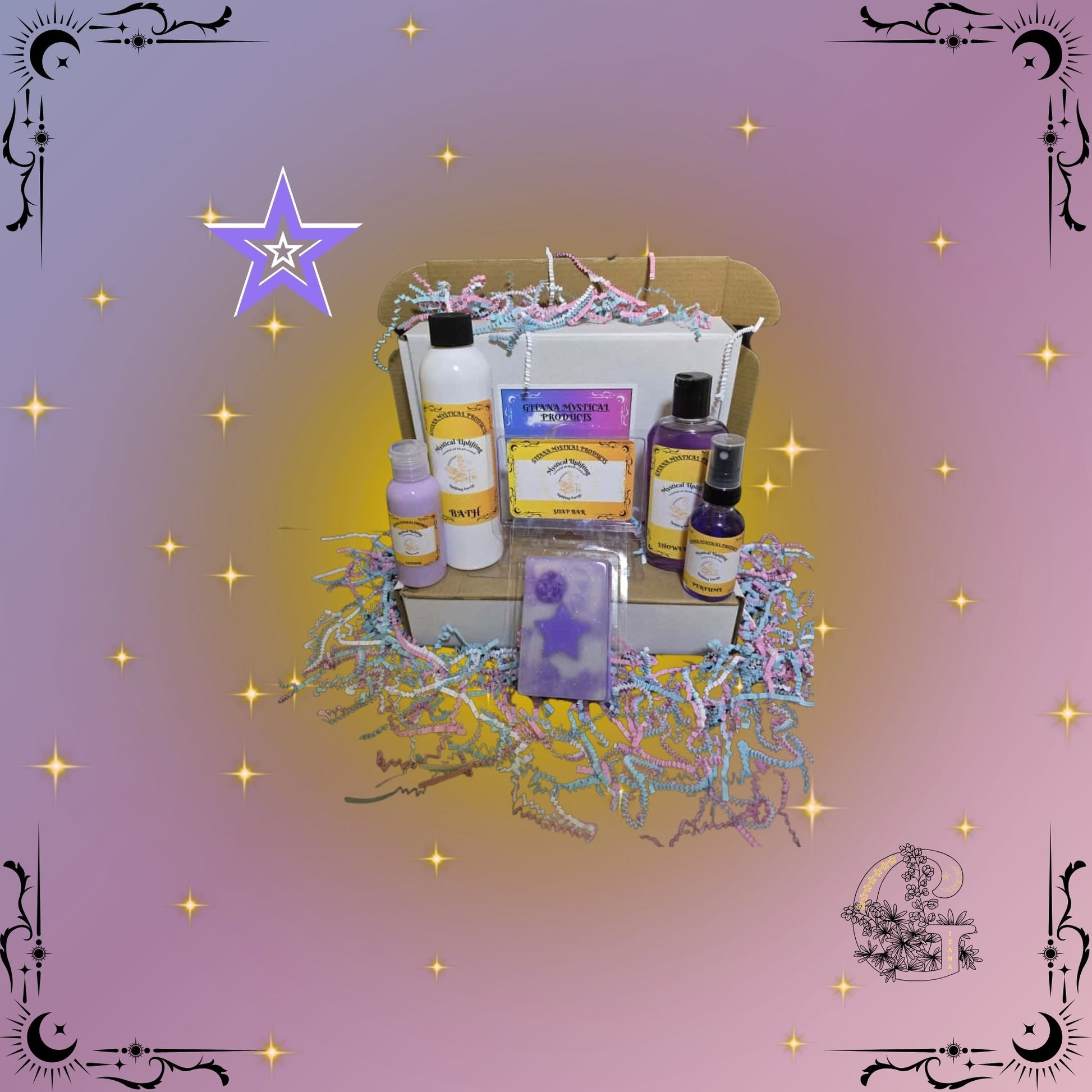 Mystical Uplifting Full Gift Set – bright handcrafted collection featuring bath, soap, lotion, shower gel, and perfume that inspires clarity, joy, and positivity.