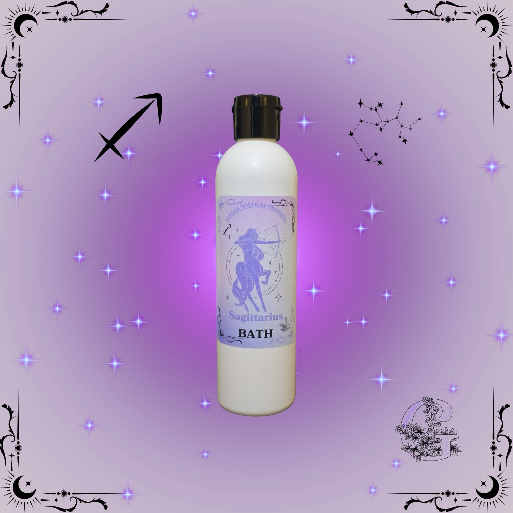 Sagittarius Zodiac Aromatic Bath Soak – adventurous and uplifting handcrafted soak with purple aura glow.