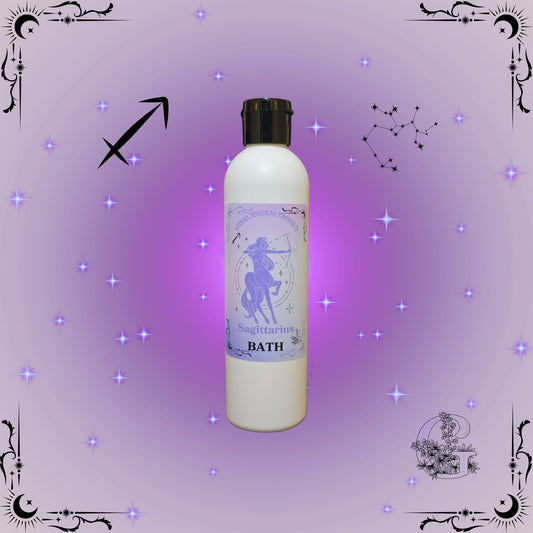 Sagittarius Zodiac Aromatic Bath Soak – adventurous and uplifting handcrafted soak with purple aura glow.