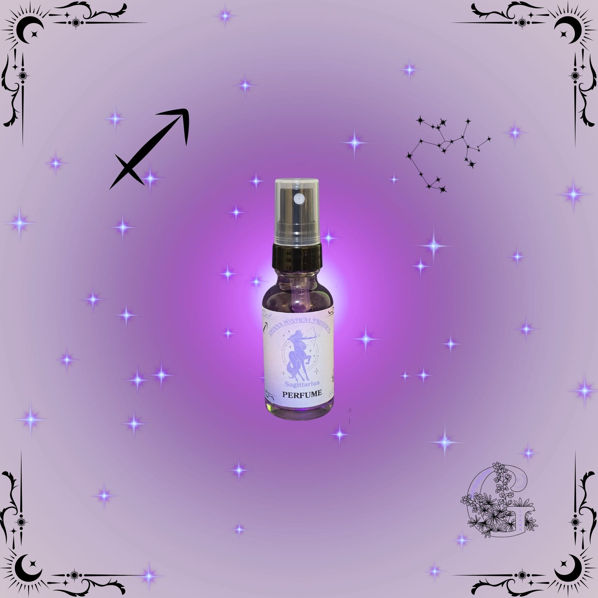 Sagittarius Zodiac Perfume – adventurous and uplifting fragrance with bright purple tones and a free-spirited vibe.