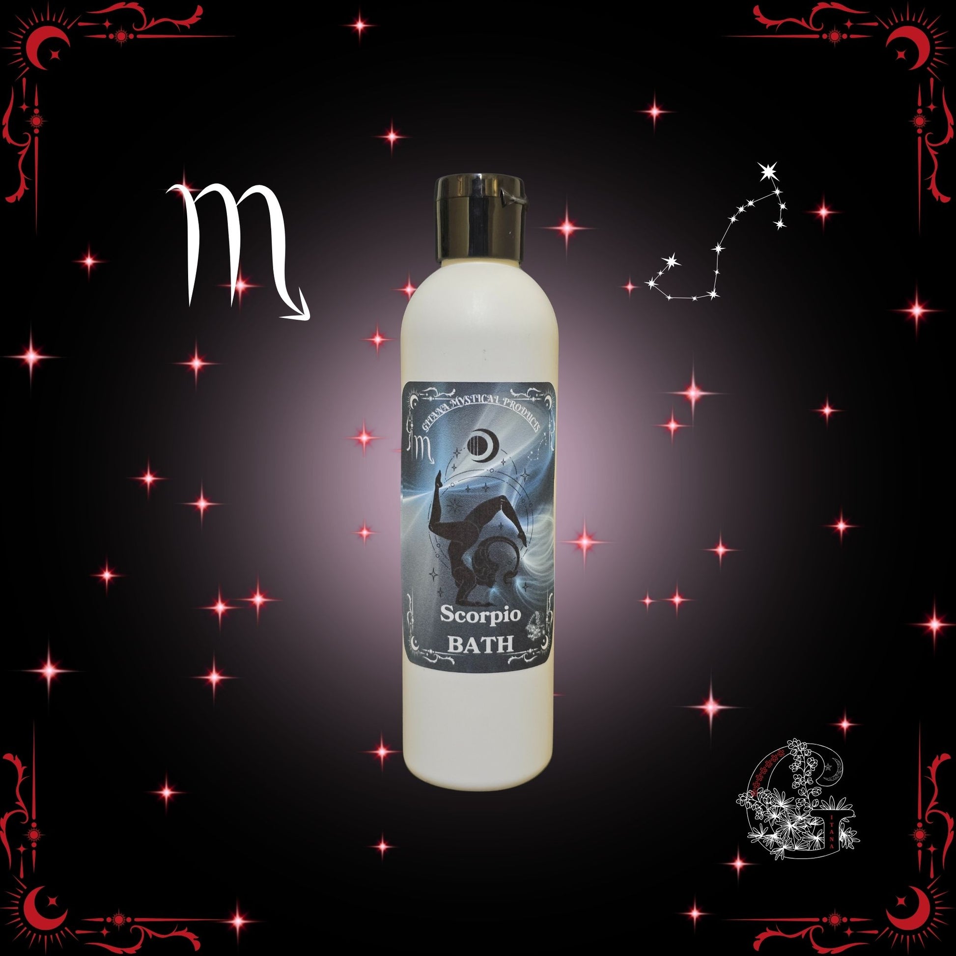 Scorpio Zodiac Aromatic Bath Soak – deep and mysterious handcrafted soak with black and crimson aura.