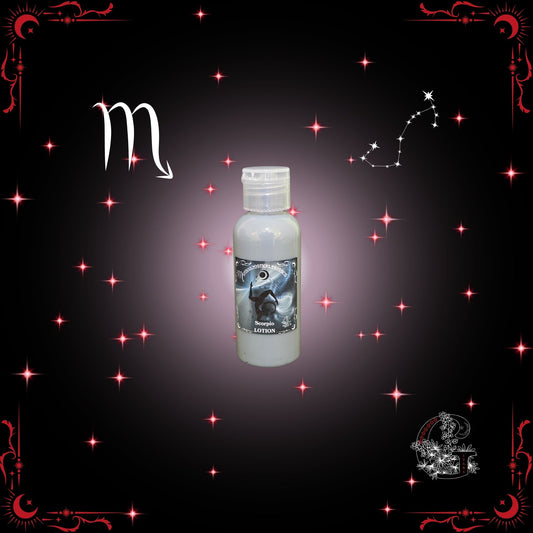 Scorpio Zodiac Lotion – deep, captivating lotion with dark crimson tones symbolizing mystery and allure.