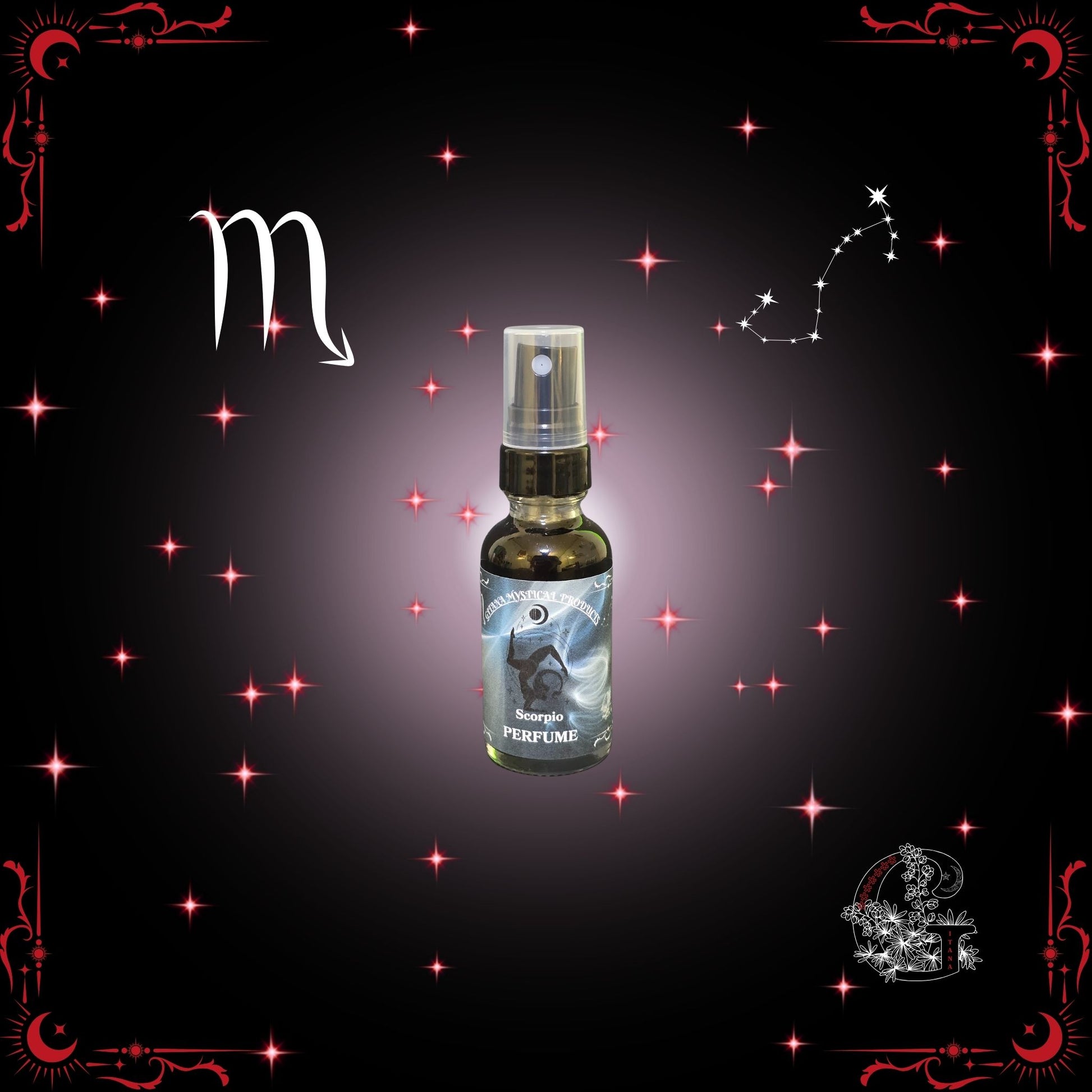 Scorpio Zodiac Perfume – deep and magnetic fragrance with dark, sensual notes symbolizing mystery and allure.
