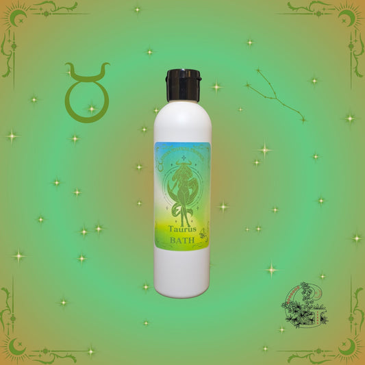 Taurus Zodiac Aromatic Bath Soak – soothing and grounding handcrafted soak with green earthy tones.