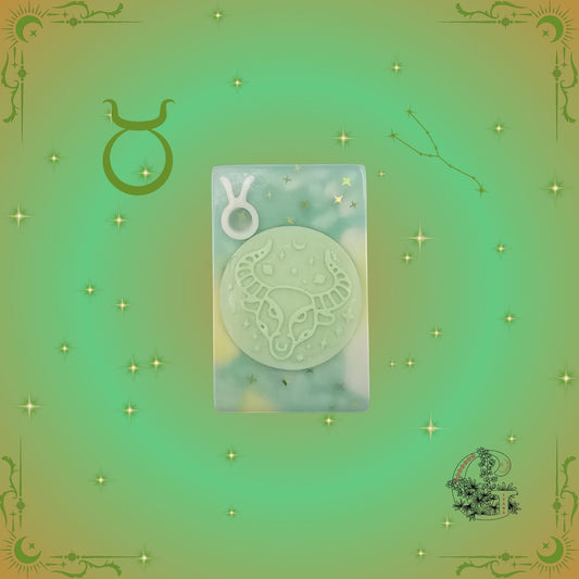Taurus Zodiac Soap – soothing, earthy handcrafted soap in green tones promoting calm and grounded energy.