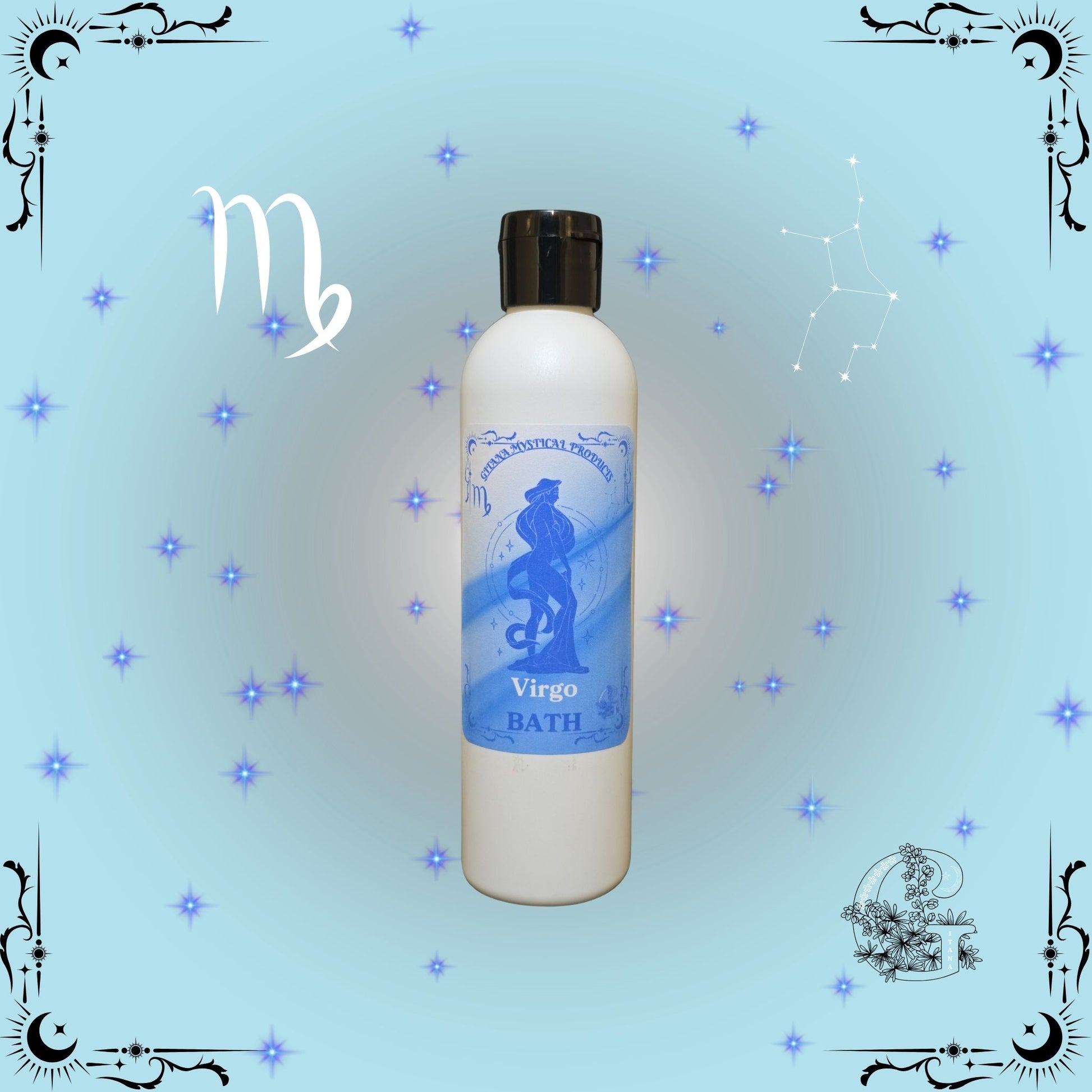Virgo Zodiac Aromatic Bath Soak – refined and balanced handcrafted soak in soft blue hues with gentle shimmer.